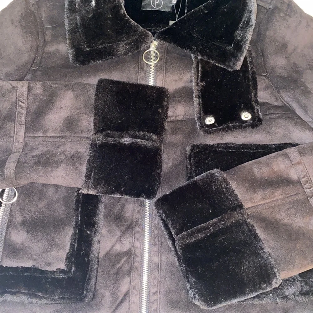 Boohoo Petite Ellie Faux Suede/Fur Cropped Jacket Size 10 - Picture 7 of 13